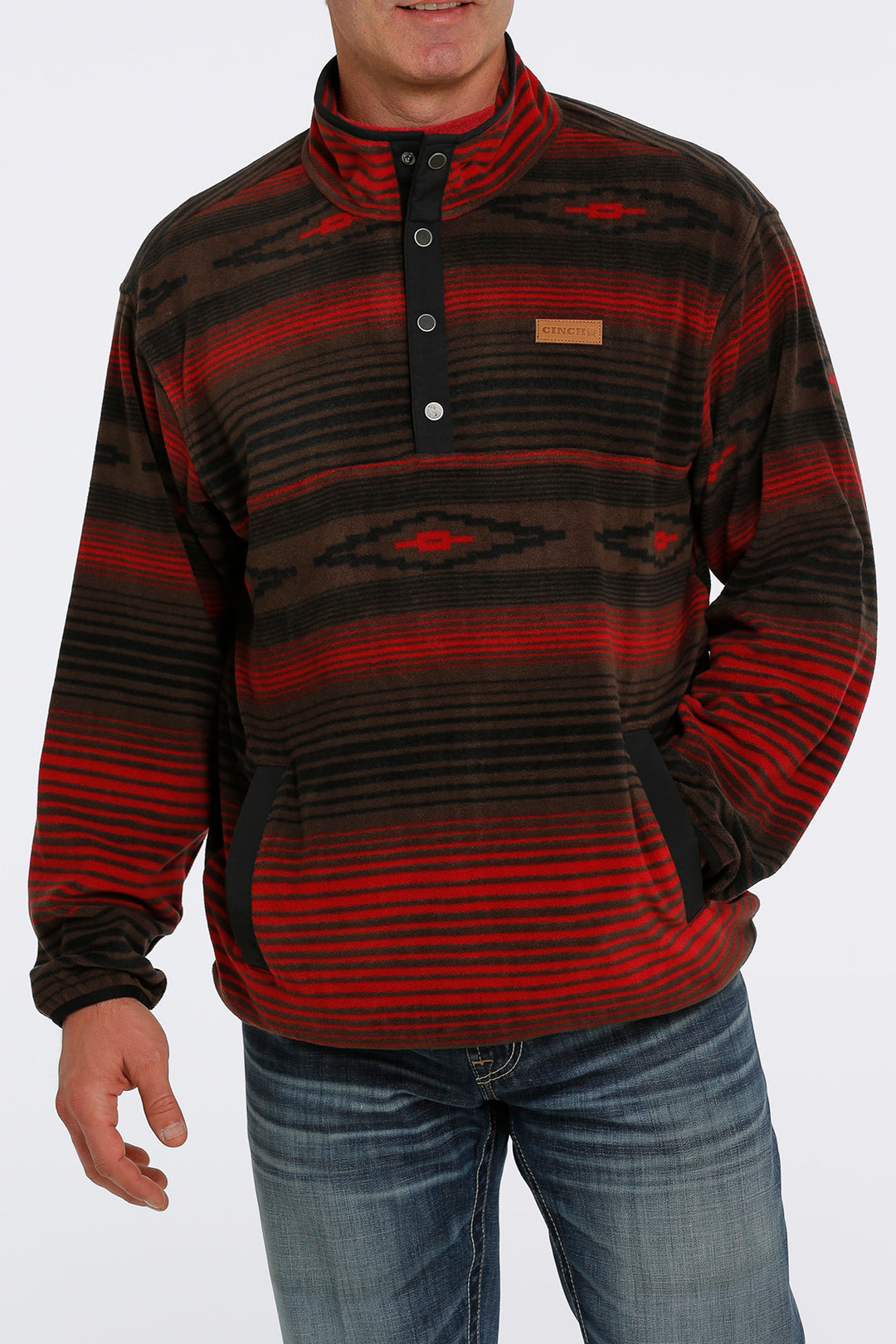 Cinch | Brown Stripe Fleece Pullover
