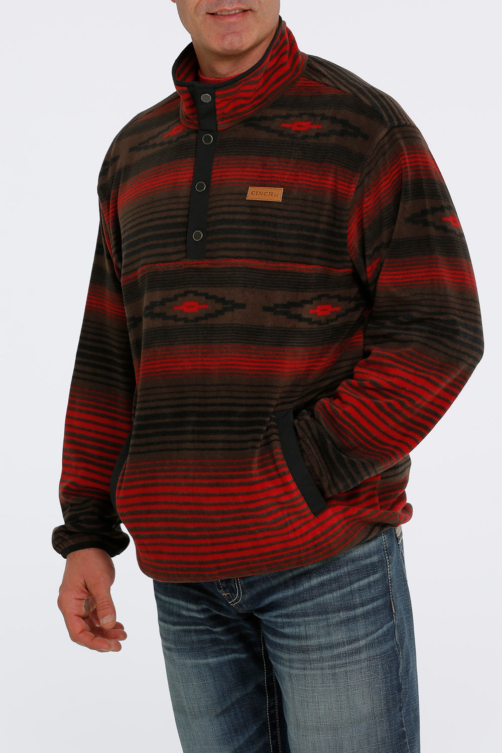 Front Pocket Cinch | Brown Stripe Fleece Pullover