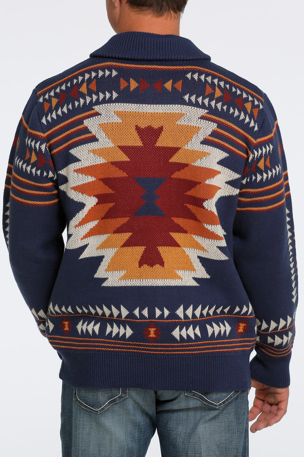 Back View Cinch | Navy Cowl Neck  Pullover Sweater