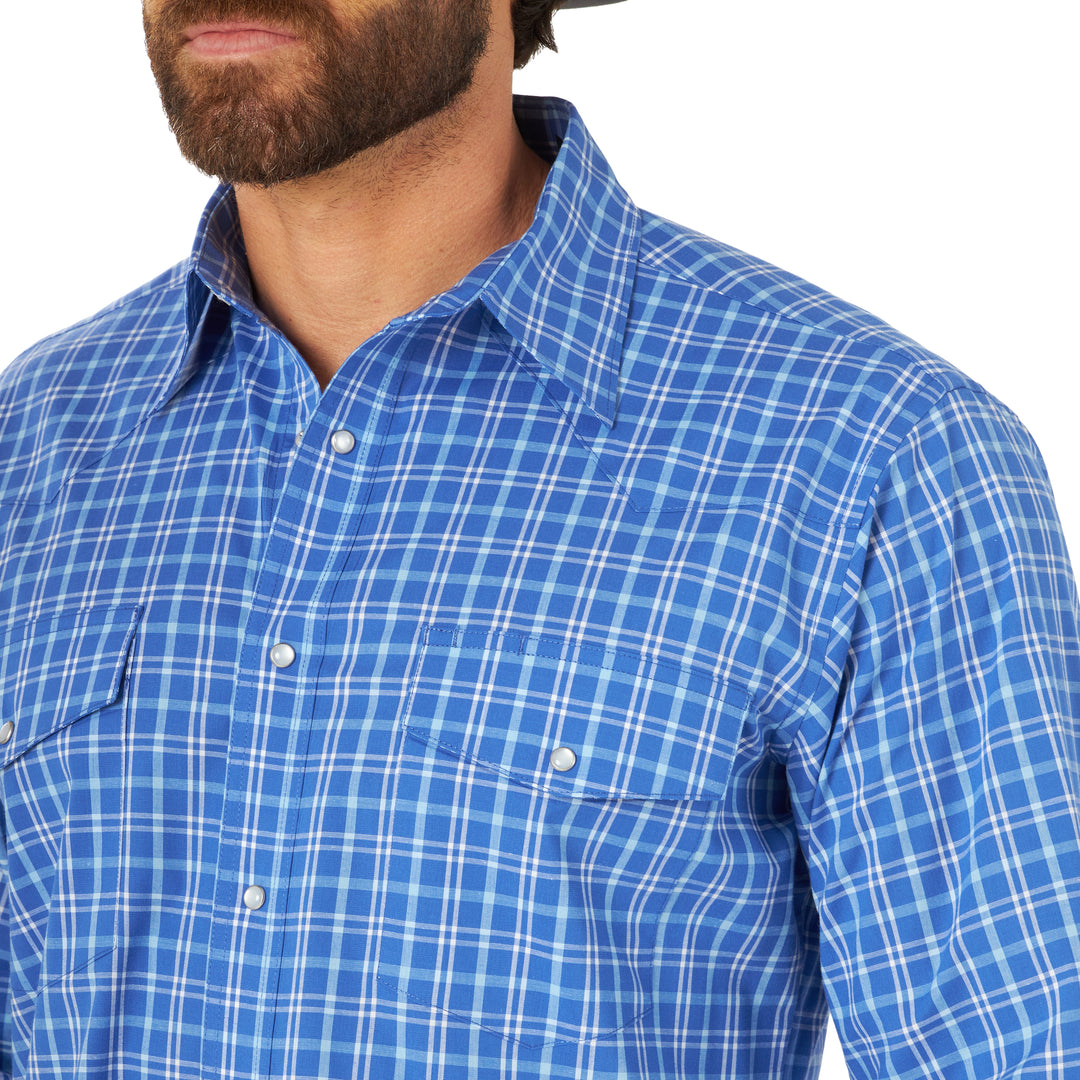 Wrangler | Wrinkle Resist Blue Plaid LS Snap Shirt