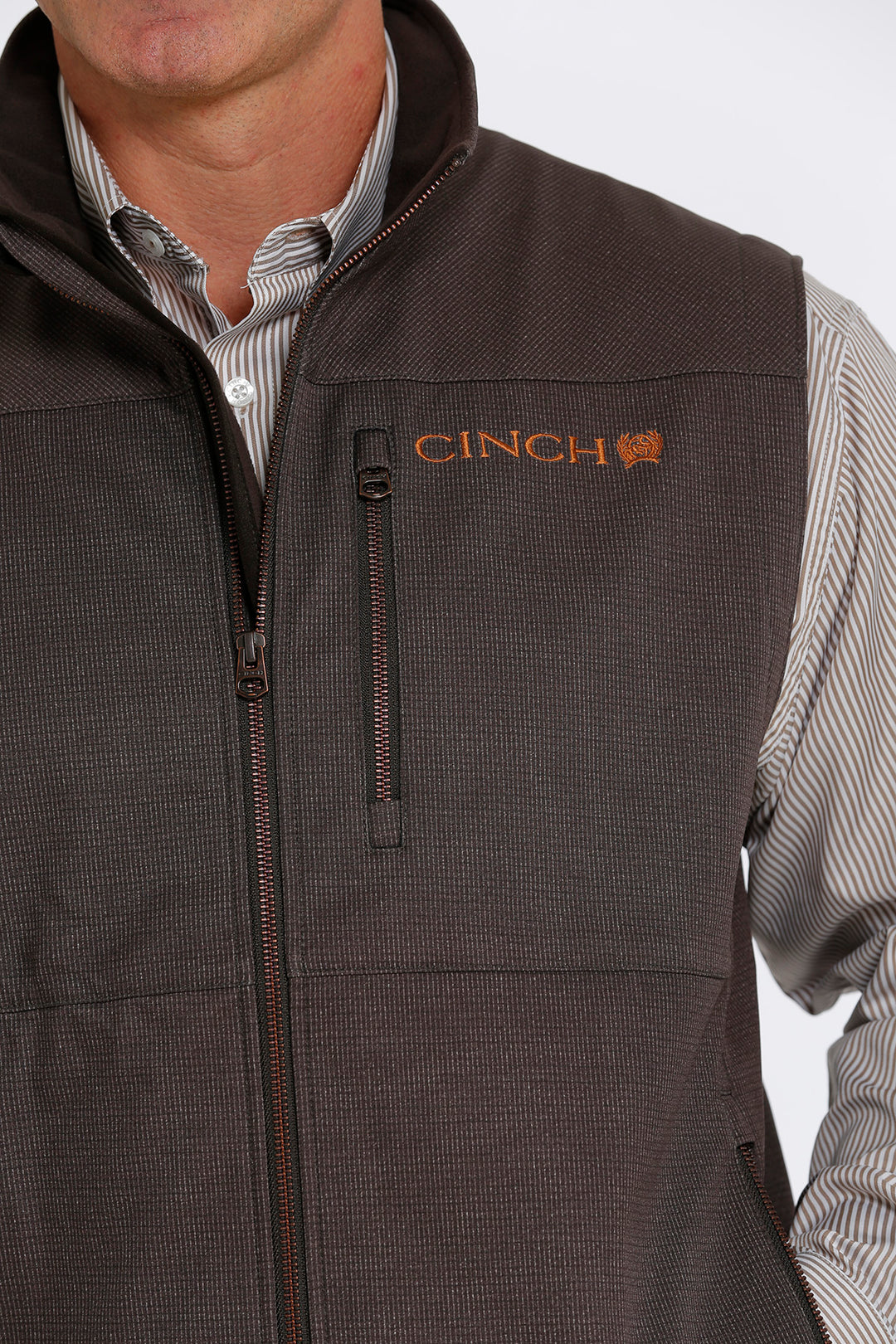Close Up View Cinch | Brown Bonded Vest