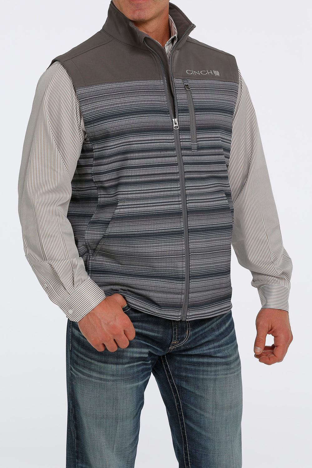 Side View Cinch | Grey Striped Bonded Vest