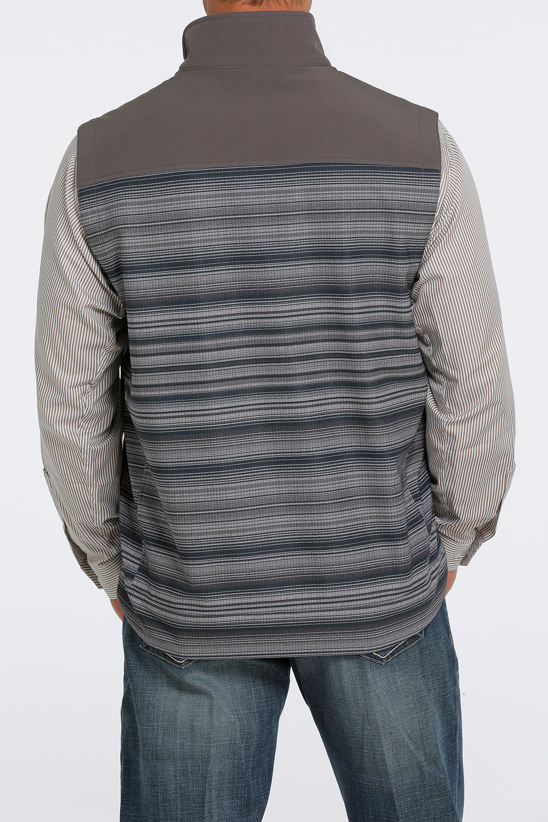 Back View Cinch | Grey Striped Bonded Vest
