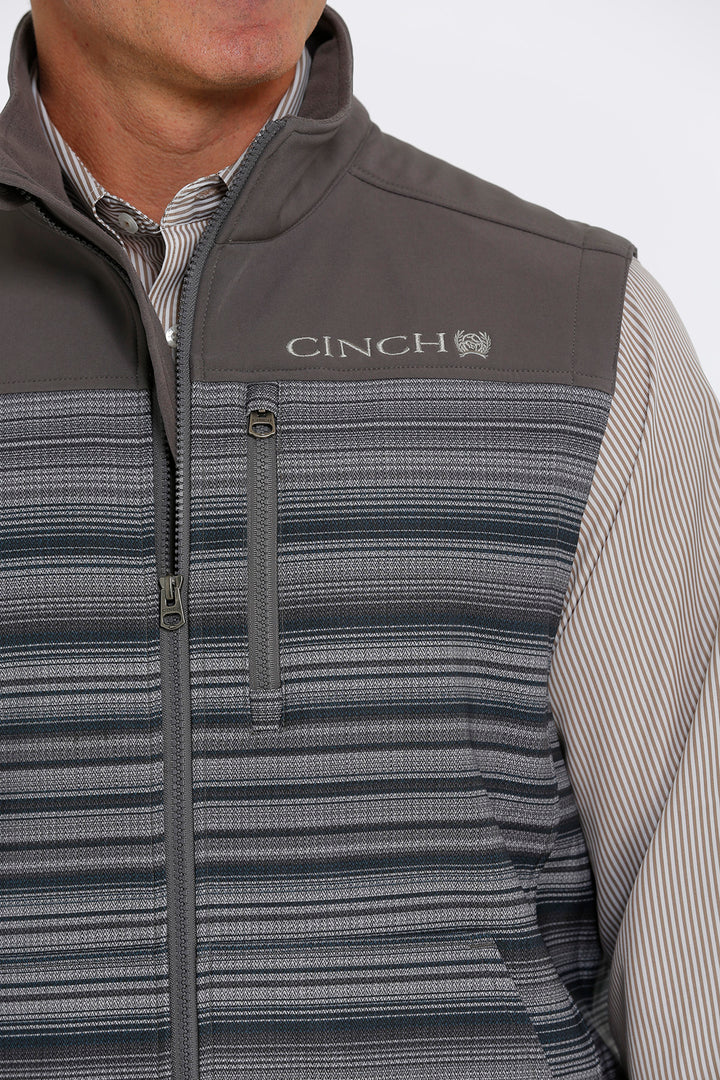 Close Up View Cinch | Grey Striped Bonded Vest