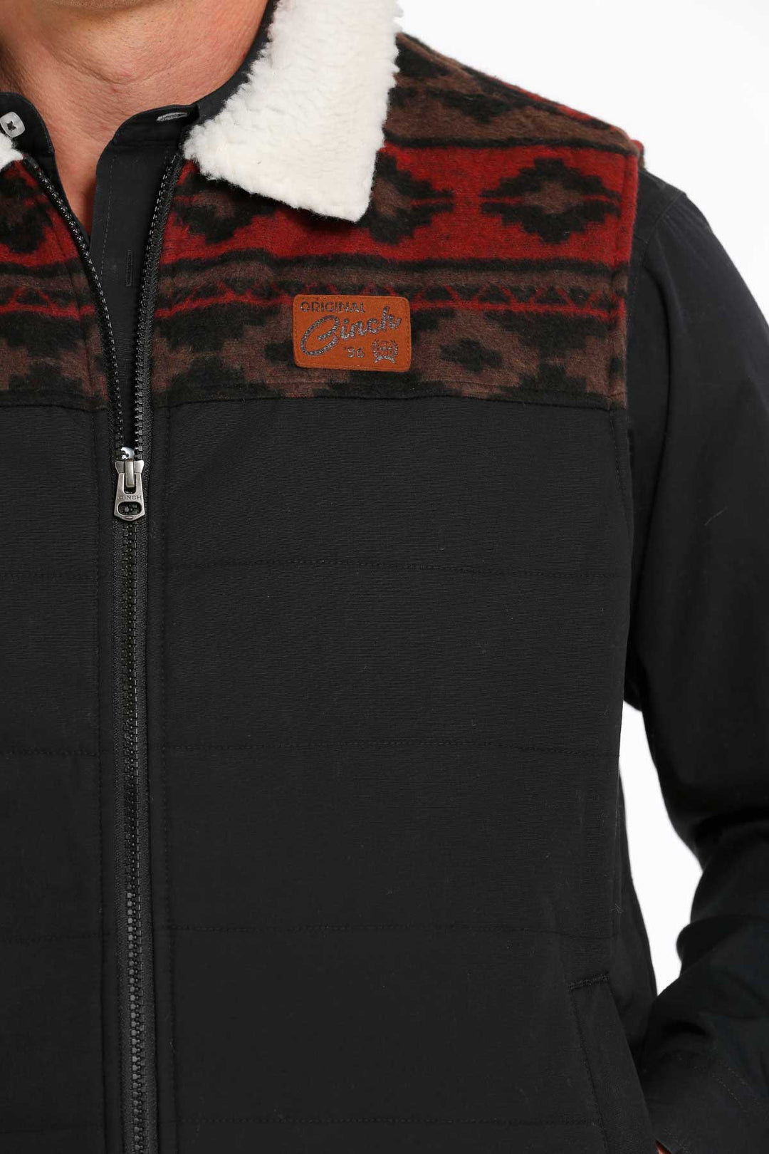 Close Up View Cinch | Black Canvas Quilted Vest