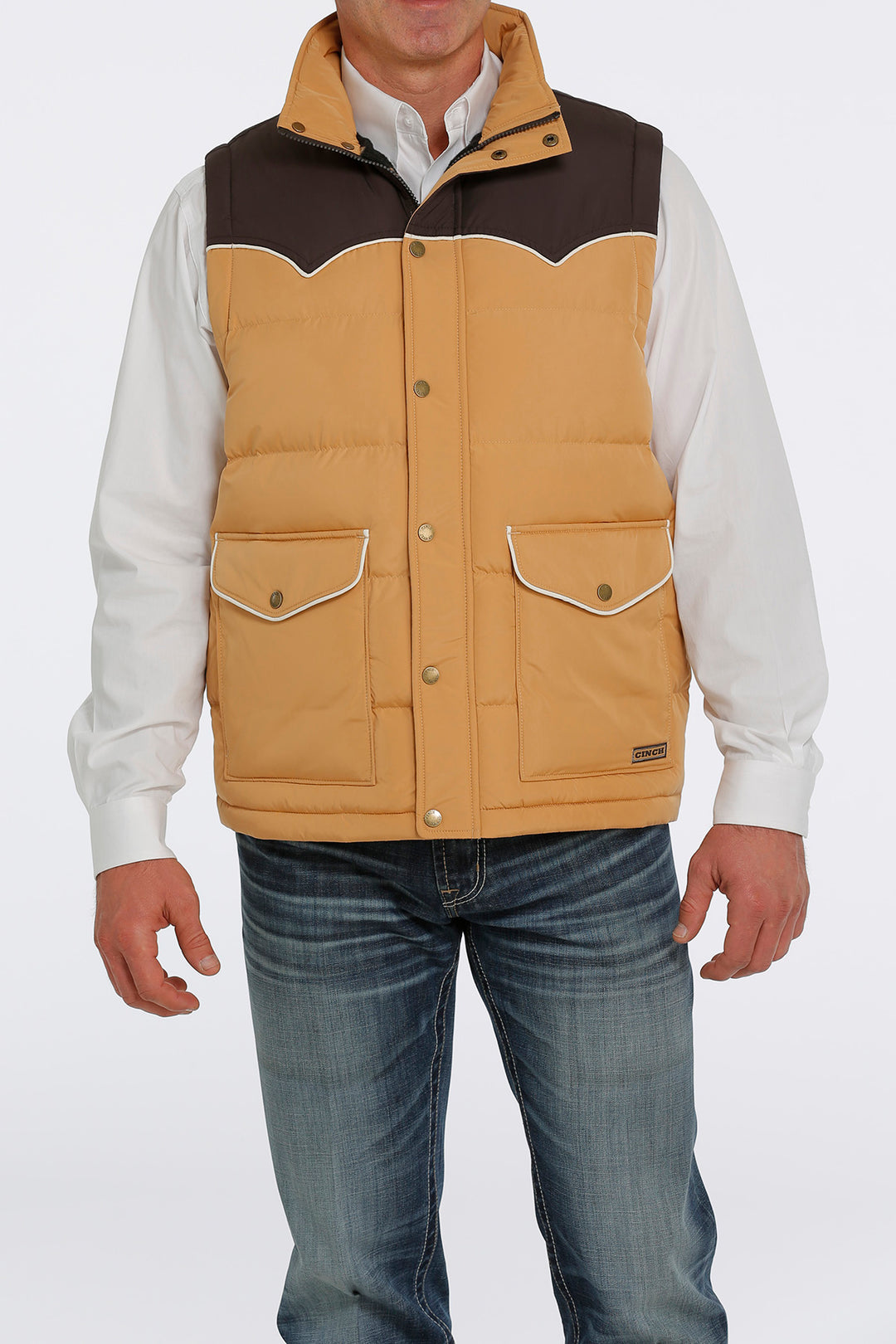 Front View Cinch | Gold Quilted Vest