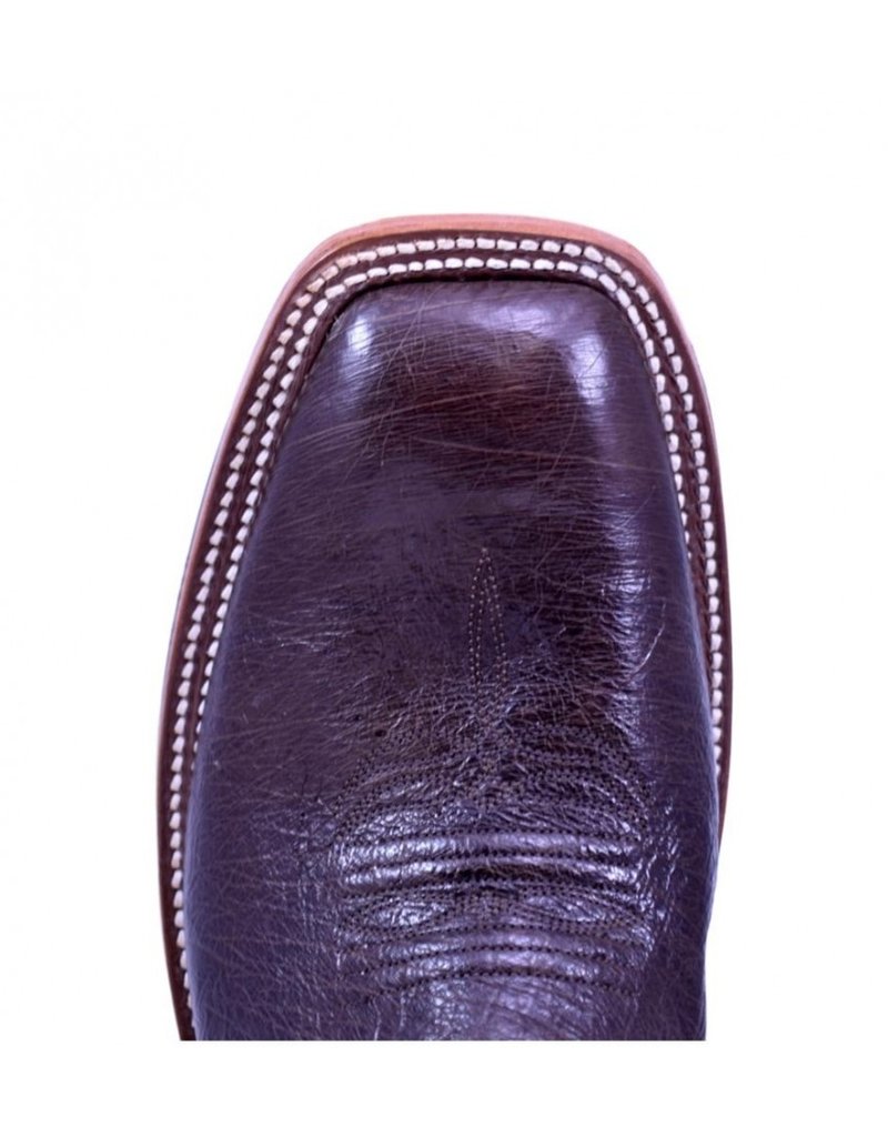Top view detail toe shape and leather Rios of Mercedes | Nicotine Smooth Quill Ostrich Boot