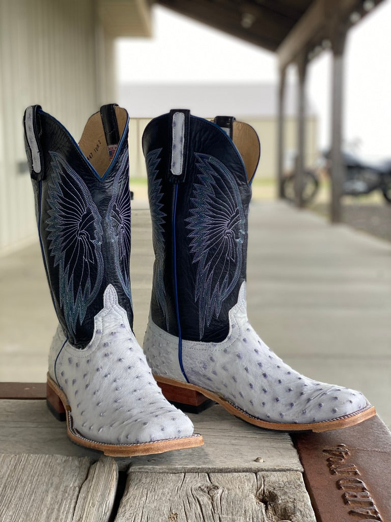 Front View Anderson Bean | White Bruciato Full Quill Ostrich Boot