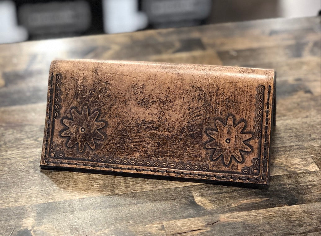 Cedar Ridge Leather | Hand Stamped Leather Checkbook Cover-spur