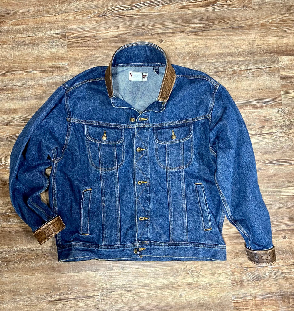 Wrangler | Custom Cedar Ridge Leather Collar/Cuffs RW Denim Jacket