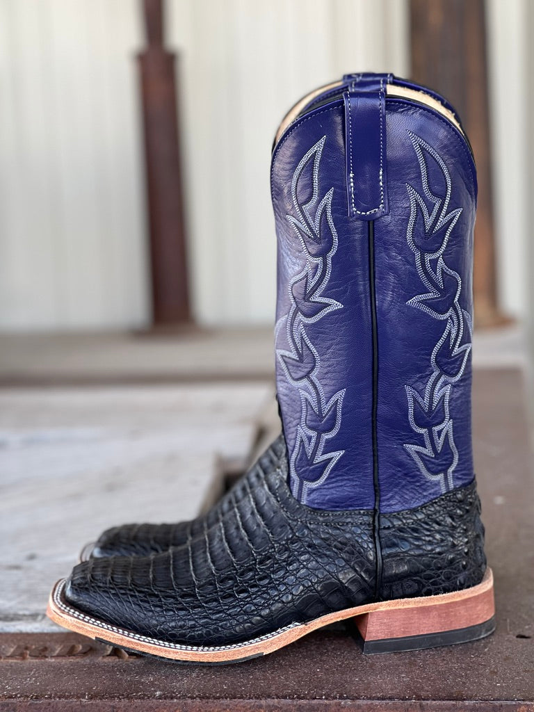 Side View Anderson Bean Black Lux Hornback Caiman Boot