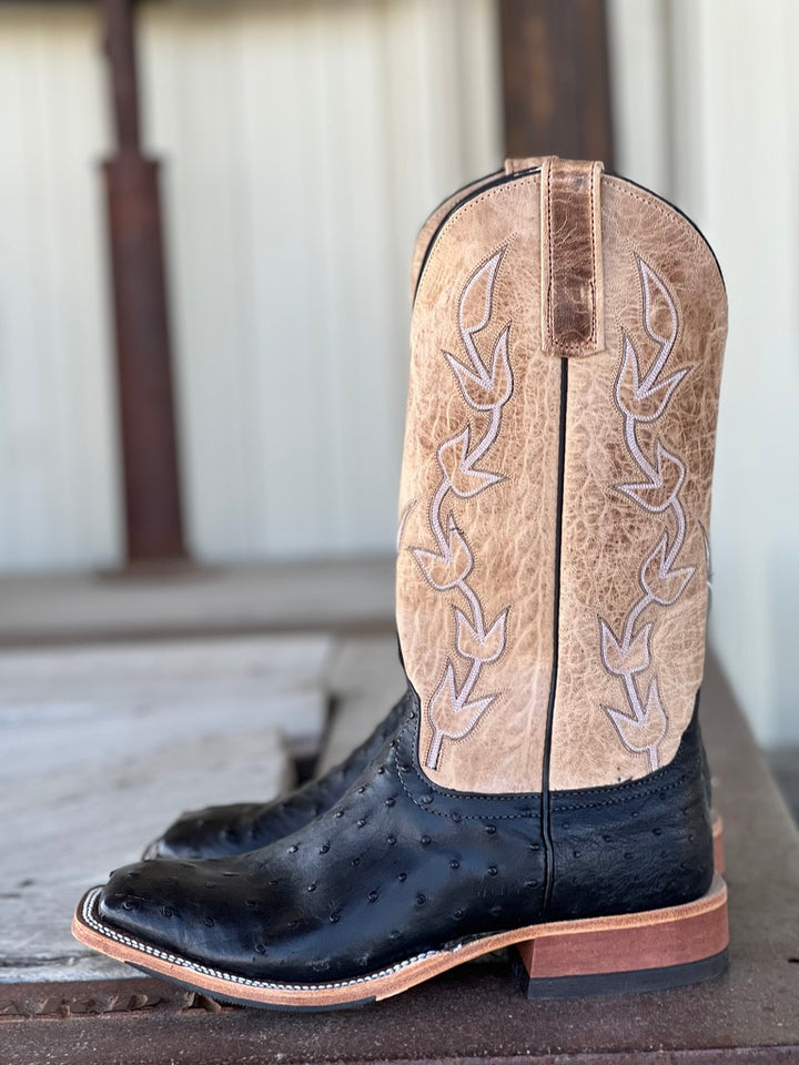 Side View Anderson Bean Black Full Quill Ostrich Boot