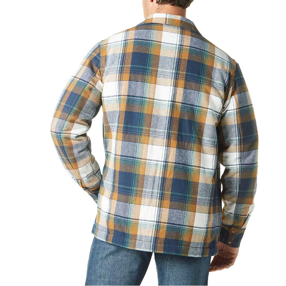 back view Wrangler | Flannel Sherpa Lined Blue Spruce Shirt Jacket