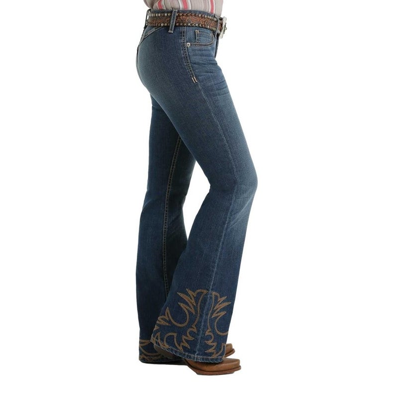 side view Cruel Denim | Slim Fit Hannah Boot Stitch Embroidered Flare Leg Jeans