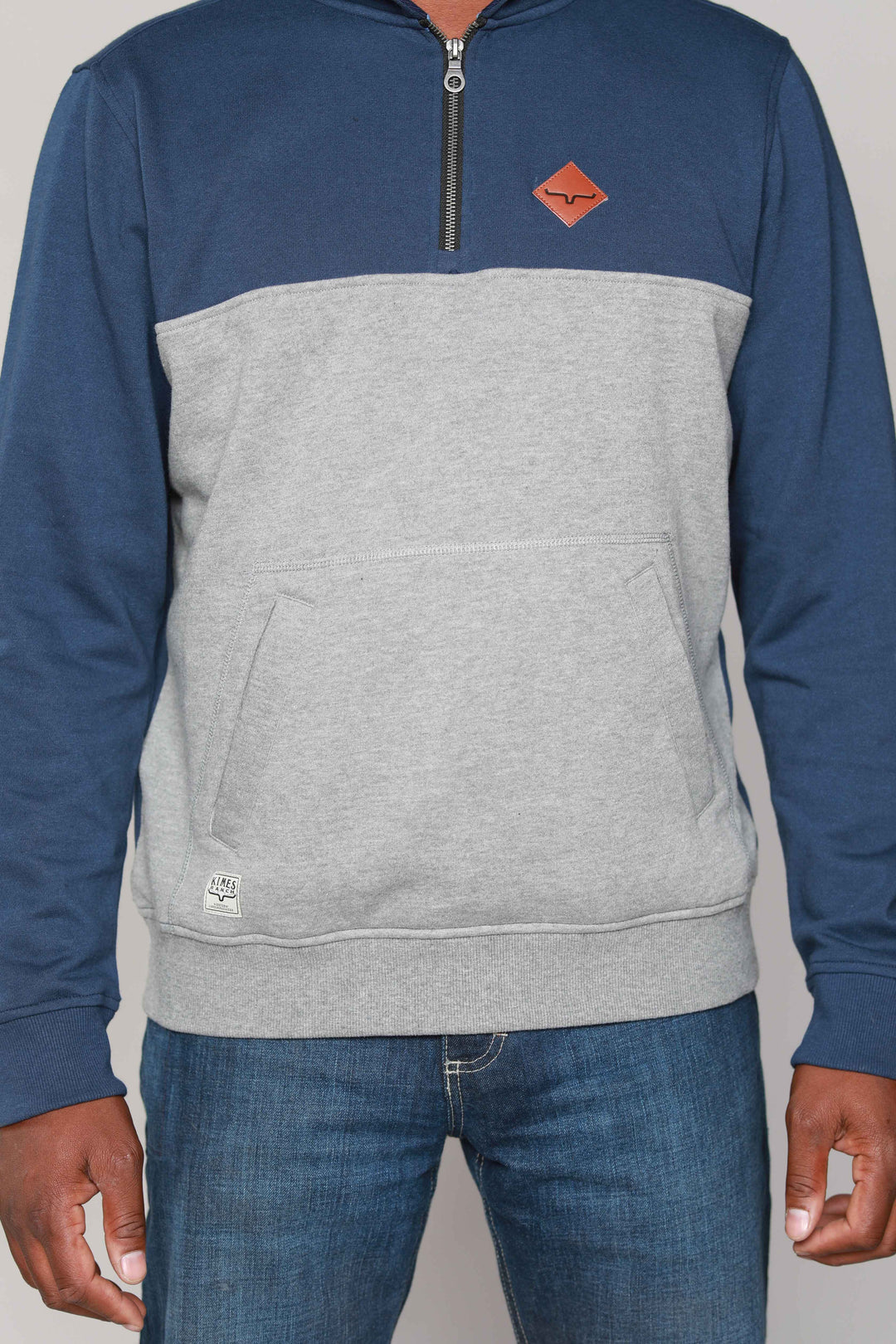 front view close-up Kimes Ranch | Diamond Head Navy/Grey QZ Pull-over