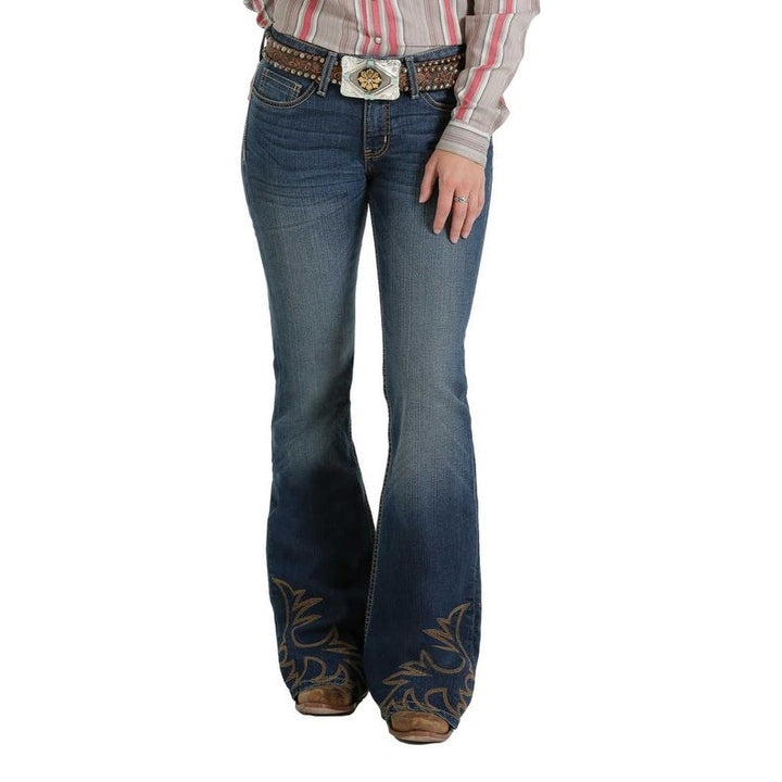 front view Cruel Denim | Slim Fit Hannah Boot Stitch Embroidered Flare Leg Jeans