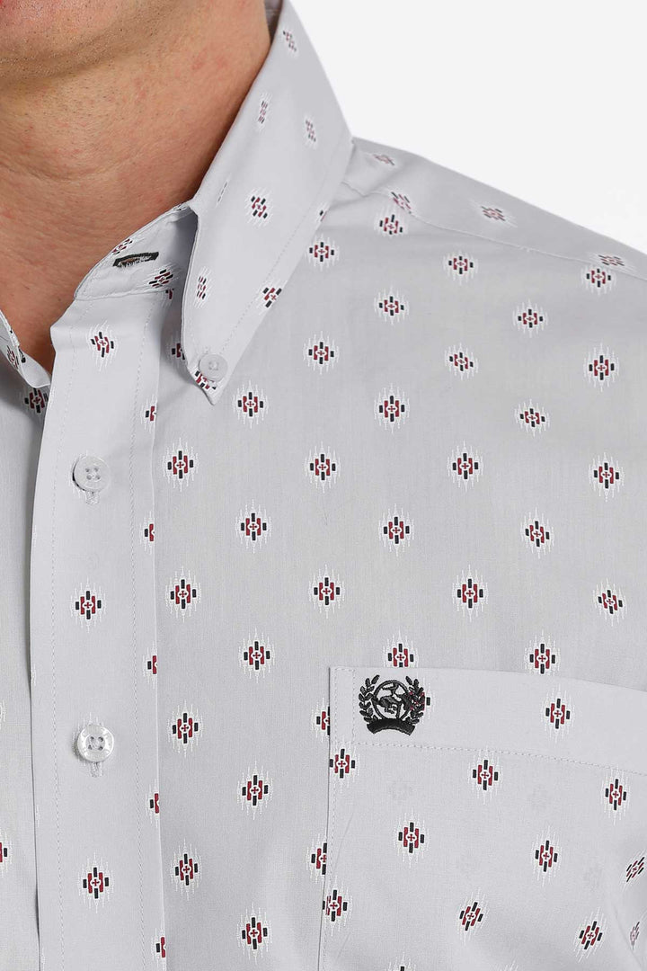 Close detail print and logo Cinch | Grey Print LS Shirt